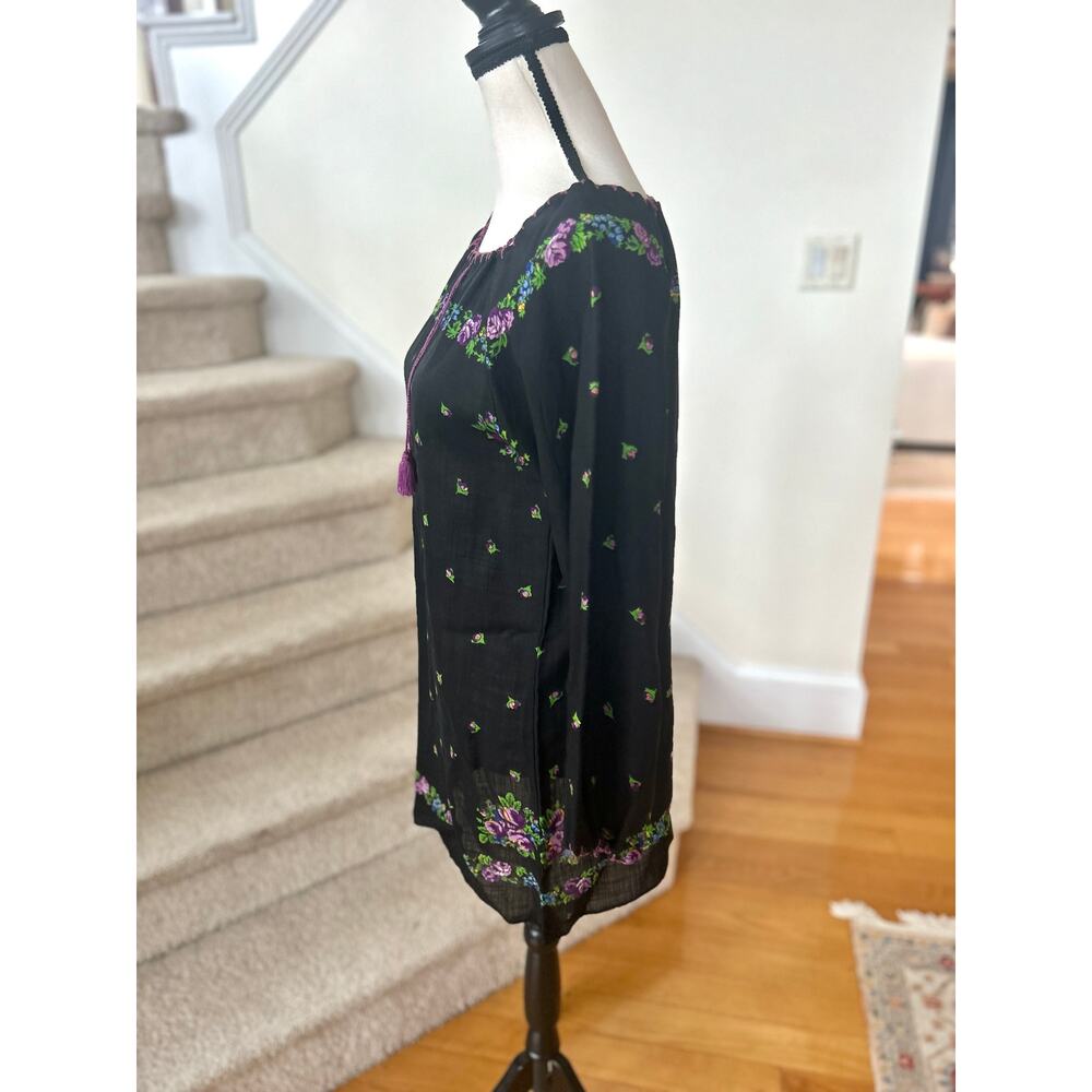 Vintage 60s 70s Lord & Taylor Black Blouson Purple Floral Mini Dress Cottage - Picture 2 of 6